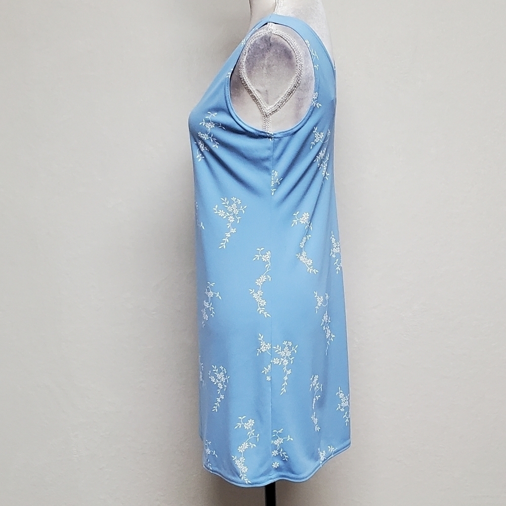 90s Vintage Zanoni by Jalate Sky Blue White Floral Print Mini Sheath Dress M USA - Picture 8 of 15